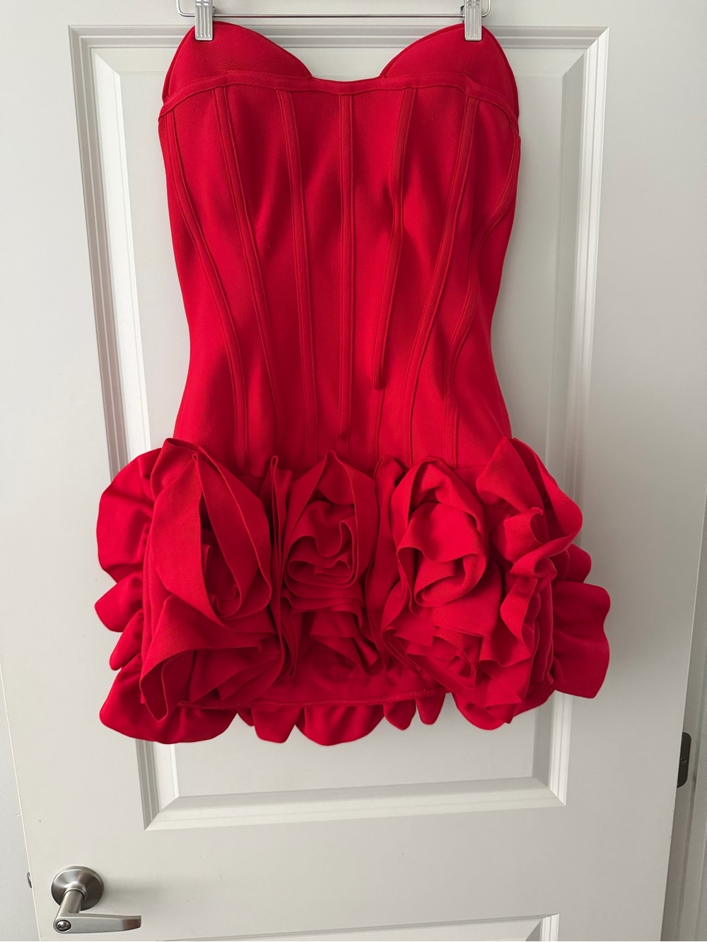 Strapless Red Rose-Trim Mini Dress - Picture 3 of 5